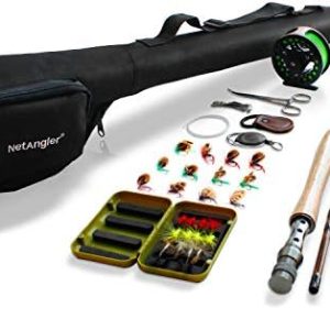 NetAngler Fly Fishing Rod and Reel Combo 4-Piece Fly Fishing Rod 5wt Aluminum Fly Reel 28 Pieces Flies Kit with Free Rod Tip,Backing,and Cloth Carry Bag