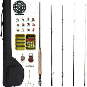 NetAngler Fly Fishing Rod and Reel Combo 4-Piece Fly Fishing Rod 5wt Aluminum Fly Reel 28 Pieces Flies Kit with Free Rod Tip,Backing,and Cloth Carry Bag