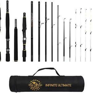 Rigged and Ready Infinite Ultimate Spinning-Baitcast-Fly Travel Fishing Rod. 25-in-1 Combination Rods. Compact Spin-Cast-Fly Fish Pole